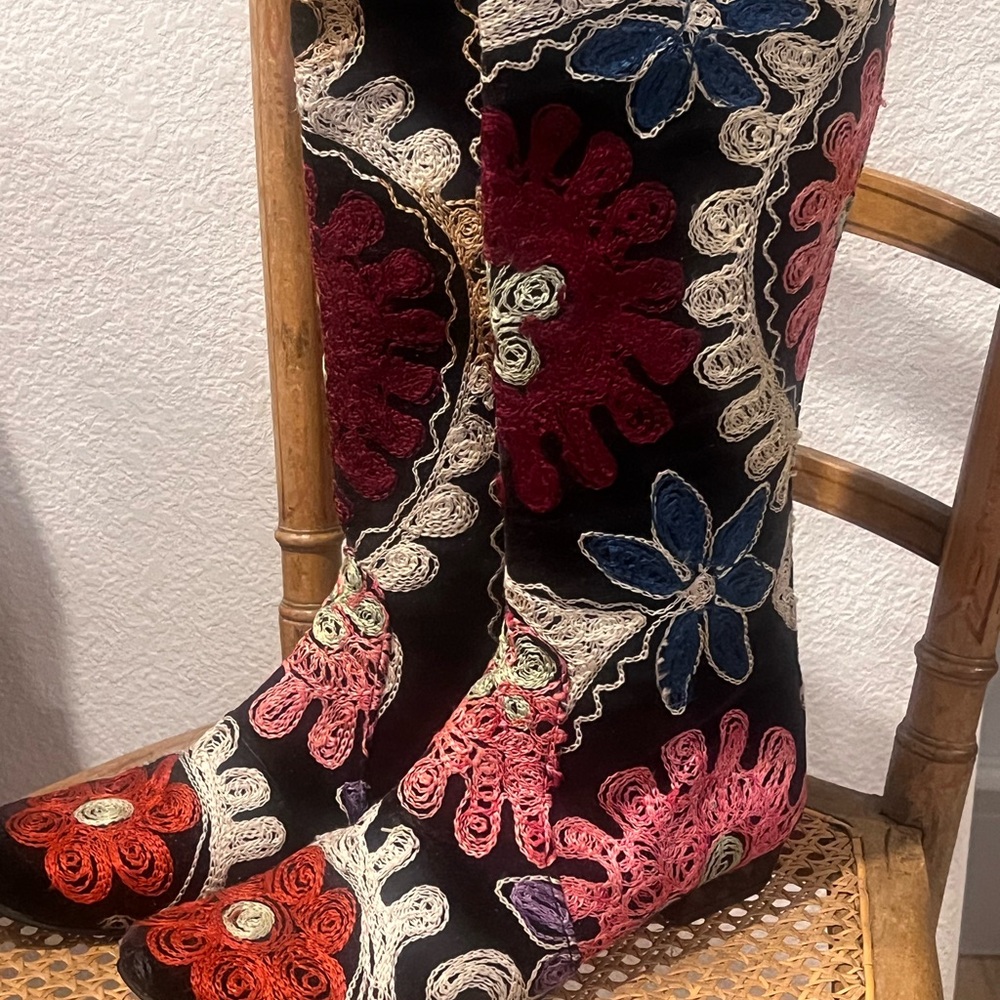 Italian Colorful Embroidered Knee-High Boots